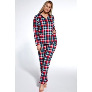 Dámské pyžamo Cornette Roxy - propínací z bavlny Tmavě modrá-červená M