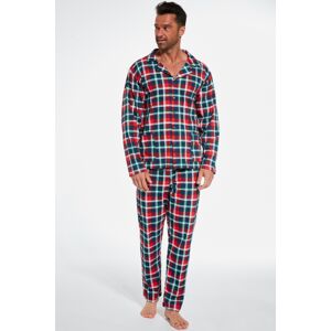 Pánské pyžamo Cornette Jimmie - propínací z bavlny Tmavě modrá-červená M