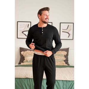 Černé pánské pyžamo s knoflíky a ozdobnou gumou Doctor Nap PMB.5267 Černá XL
