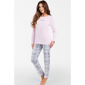 Dámské pyžamo Italian Fashion Glamour - dlouhé bavlněné Světle růžová-modrá S