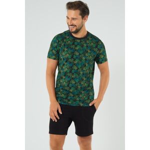 Pánské pyžamo Italian Fashion Chill - krátké bavlněné Černo-zelená L