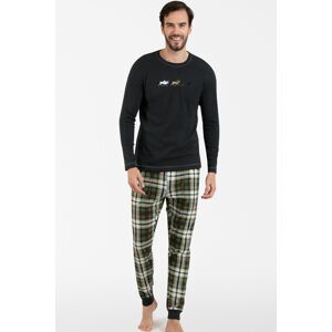 Pánské pyžamo Italian Fashion Seward - dlouhé bavlněné Tmavě šedá-zelená S