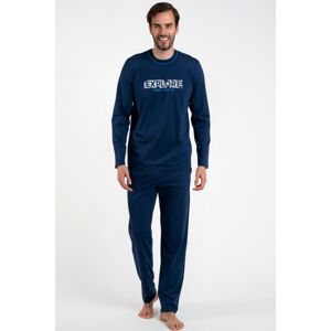 Pánské pyžamo Italian Fashion Explore - dlouhé bavlněné Tmavě modrá 2XL